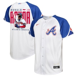 Ronald Acu?a Jr. 13 Baseball team Signed Gum 2023 City Connect Player YOUTH Jersey - White Blue