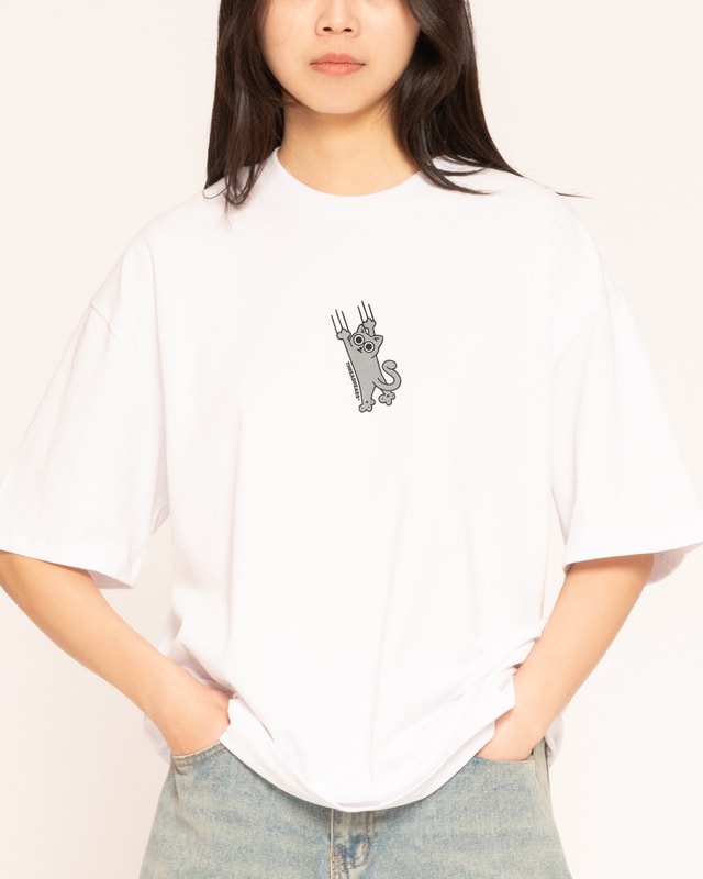 Falling Cat Oversized Graphic Tee - Unisex 90s Boxy Fit 100% Combed Cotton