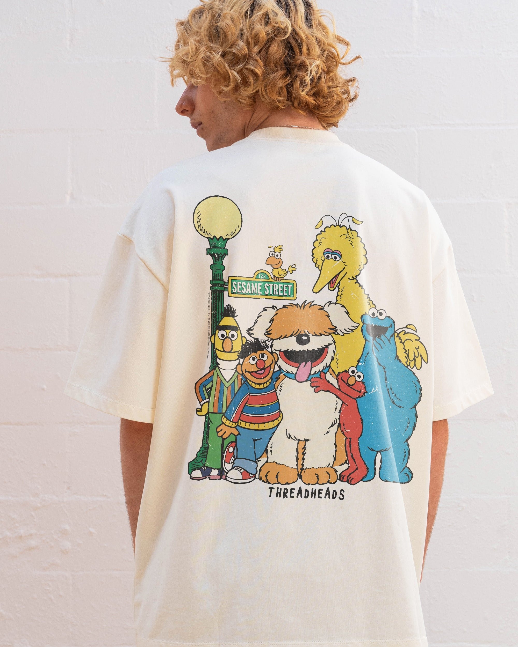 Sesame Street The Gang's All Here Oversized Graphic T-Shirt - Unisex 90s Boxy Fit