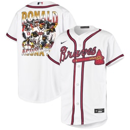 Ronald Acu?a Jr. 13 Baseball team Signed Posture 2023 Home Player YOUTH Jersey - White Red