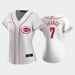 7 Eugenio Suarez Reds Home White Women's Jersey