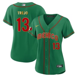 Alan Trejo 13 Mexico 2023 Baseball Jersey - Green Gold Trim