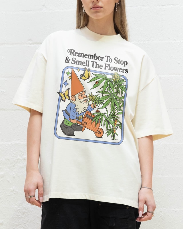Smell The Flowers Oversized Graphic Tee - Steven Rhodes 90s Boxy Fit Unisex Cotton T-Shirt