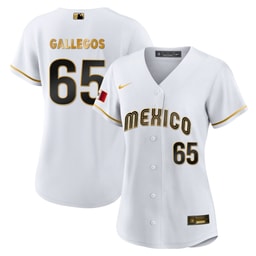 Gallegos 65 Mexico 2023 Baseball Jersey - White Gold