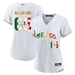 Gallegos 65 Mexico 2023 Flag Baseball Jersey - White Gold